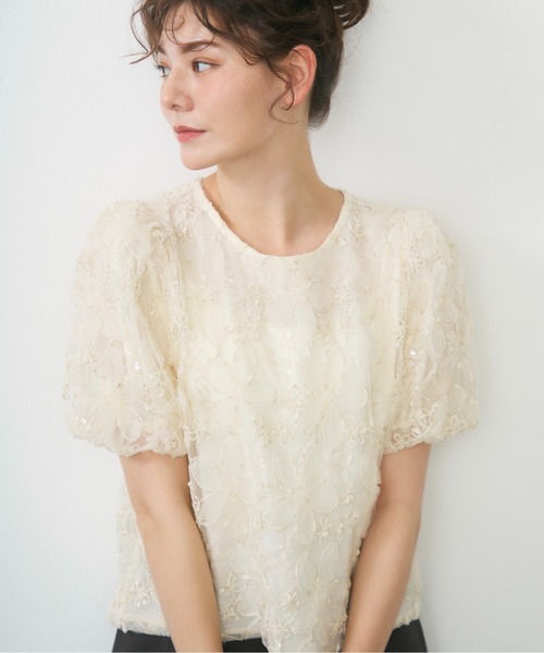 Lunea(ルネア)の「フラワーチュールボリュームブラウス / flower tulle volume blouse(シャツ/ブラウス・レディース・ピンク/グリーン/ホワイト・FREE)」の4枚目の写真