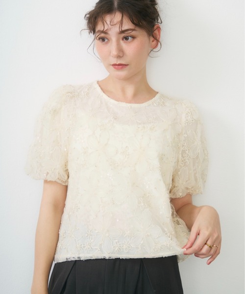 Lunea(ルネア)の「フラワーチュールボリュームブラウス / flower tulle volume blouse(シャツ/ブラウス・レディース・ピンク/グリーン/ホワイト・FREE)」の6枚目の写真