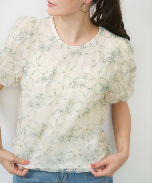 Lunea(ルネア)の「フラワーチュールボリュームブラウス / flower tulle volume blouse(シャツ/ブラウス・レディース・ピンク/グリーン/ホワイト・FREE)」の8枚目の写真