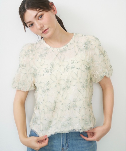 Lunea(ルネア)の「フラワーチュールボリュームブラウス / flower tulle volume blouse(シャツ/ブラウス・レディース・ピンク/グリーン/ホワイト・FREE)」の9枚目の写真