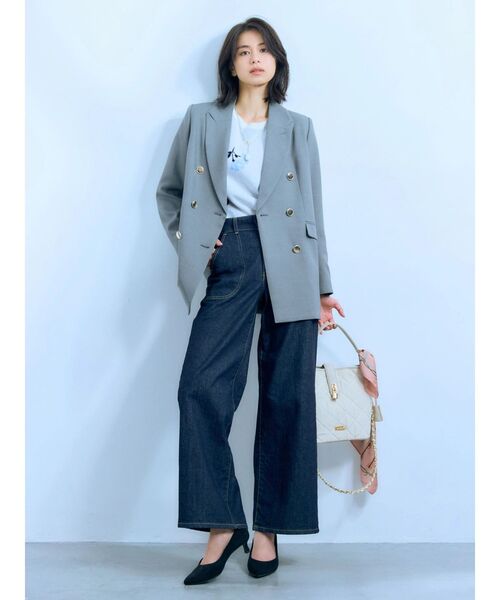 TONAL（トーナル）の「JQモチーフ2WAY半袖ニット（カーディガン/ボレロ・レディース・ブルー/ブラック/オフホワイト・MEDIUM）」の8枚目の写真