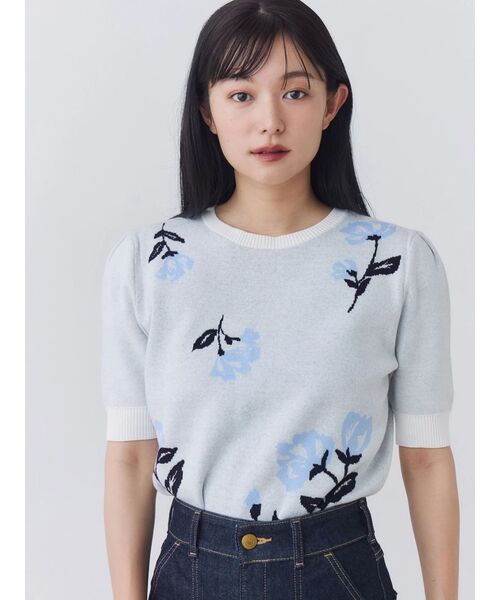 TONAL（トーナル）の「JQモチーフ2WAY半袖ニット（カーディガン/ボレロ・レディース・ブルー/ブラック/オフホワイト・MEDIUM）」の9枚目の写真