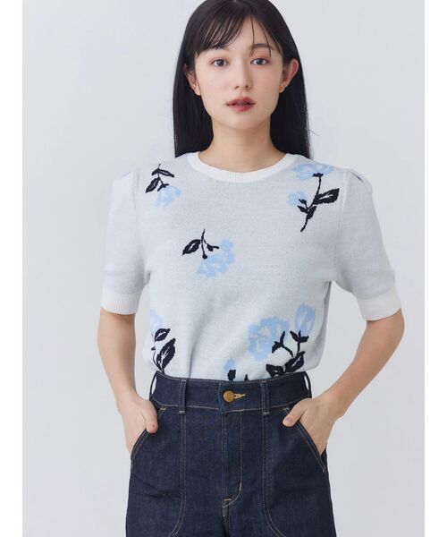 TONAL（トーナル）の「JQモチーフ2WAY半袖ニット（カーディガン/ボレロ・レディース・ブルー/ブラック/オフホワイト・MEDIUM）」の10枚目の写真
