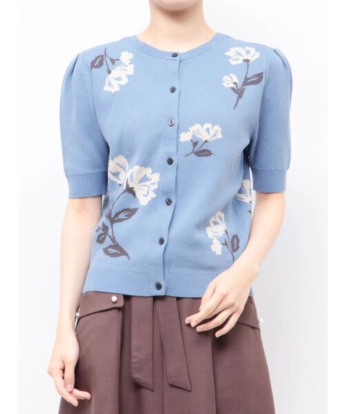 TONAL（トーナル）の「JQモチーフ2WAY半袖ニット（カーディガン/ボレロ・レディース・ブルー/ブラック/オフホワイト・MEDIUM）」の4枚目の写真