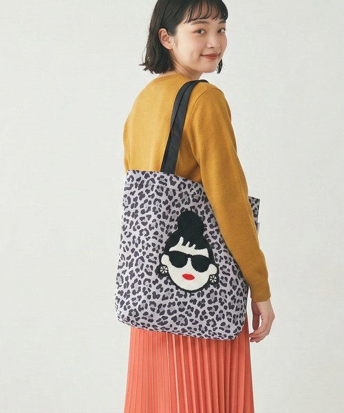HAPPY FACE（ハッピーフェイス）の「EMMA 顔相良刺繍トート（トートバッグ・レディース・イエロー/レオパード/ストライプ/ブラック/ベージュ/グレー系1/ブラック系4/ゼブラ/レッド/グレー系2/グレー系3/グレー/ドット・ONE SIZE）」の4枚目の写真