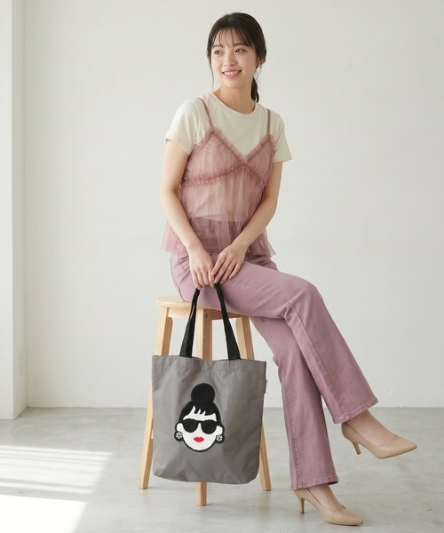 HAPPY FACE（ハッピーフェイス）の「EMMA 顔相良刺繍トート（トートバッグ・レディース・イエロー/レオパード/ストライプ/ブラック/ベージュ/グレー系1/ブラック系4/ゼブラ/レッド/グレー系2/グレー系3/グレー/ドット・ONE SIZE）」の20枚目の写真