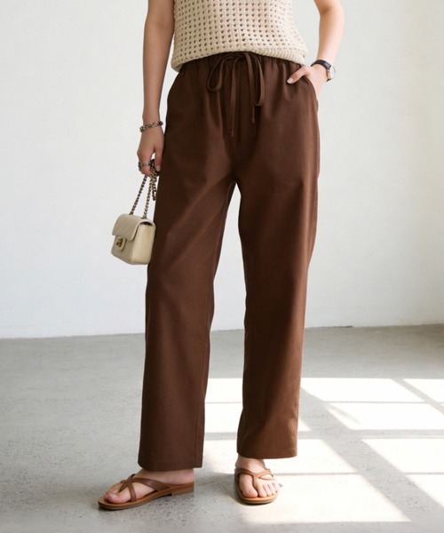 Sew loop(ソーループ)の「綿麻混リラックスストレートパンツ(スラックス・レディース・ブラック/ブラウン/オリーブ・L/M/S)」の2枚目の写真