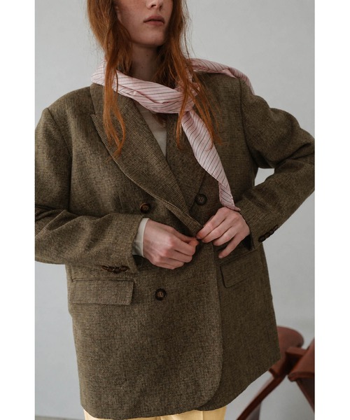 tento(テント)の「Wool-blend double-breasted jacket(テーラードジャケット・レディース・ブラウン/ベージュ・FREE)」の2枚目の写真