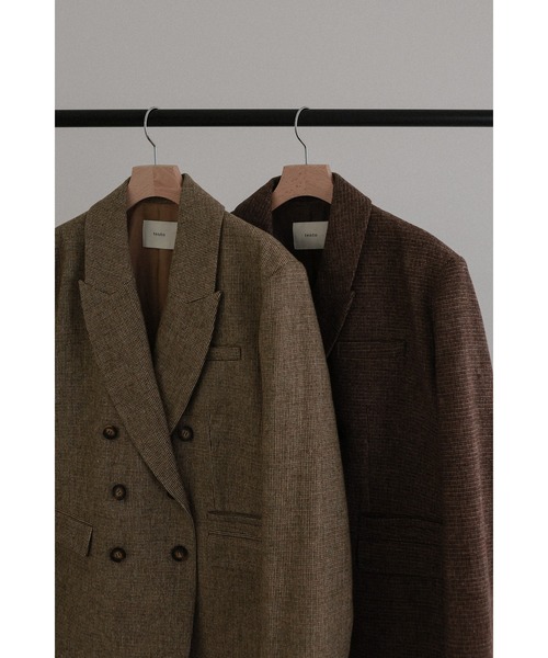 tento(テント)の「Wool-blend double-breasted jacket(テーラードジャケット・レディース・ブラウン/ベージュ・FREE)」の11枚目の写真