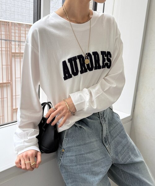 DouDou（ドゥドゥ）の「AURORESサガラ刺繍ロゴロンTEE（Tシャツ/カットソー・レディース・オフホワイト/ダークグレー/グレー・FREE）」の2枚目の写真