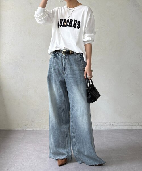 DouDou（ドゥドゥ）の「AURORESサガラ刺繍ロゴロンTEE（Tシャツ/カットソー・レディース・オフホワイト/ダークグレー/グレー・FREE）」の4枚目の写真