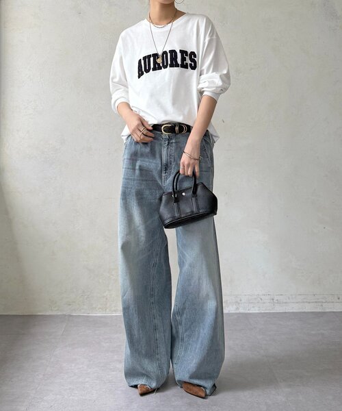 DouDou（ドゥドゥ）の「AURORESサガラ刺繍ロゴロンTEE（Tシャツ/カットソー・レディース・オフホワイト/ダークグレー/グレー・FREE）」の5枚目の写真