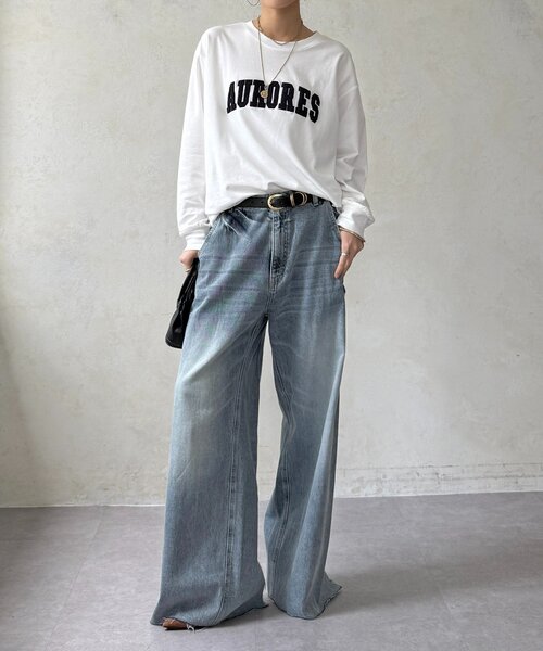 DouDou（ドゥドゥ）の「AURORESサガラ刺繍ロゴロンTEE（Tシャツ/カットソー・レディース・オフホワイト/ダークグレー/グレー・FREE）」の7枚目の写真
