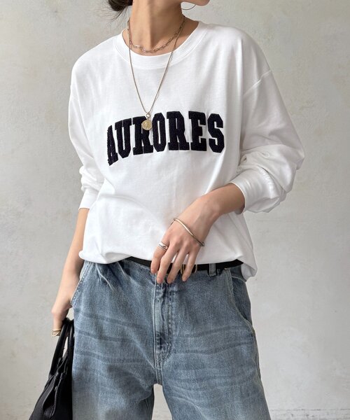 DouDou（ドゥドゥ）の「AURORESサガラ刺繍ロゴロンTEE（Tシャツ/カットソー・レディース・オフホワイト/ダークグレー/グレー・FREE）」の9枚目の写真