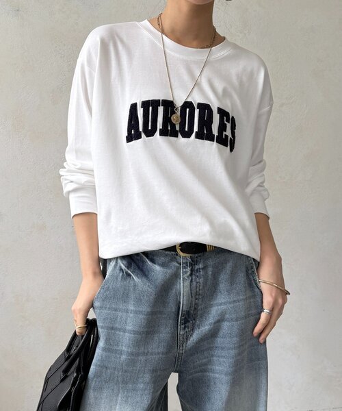 DouDou（ドゥドゥ）の「AURORESサガラ刺繍ロゴロンTEE（Tシャツ/カットソー・レディース・オフホワイト/ダークグレー/グレー・FREE）」の10枚目の写真