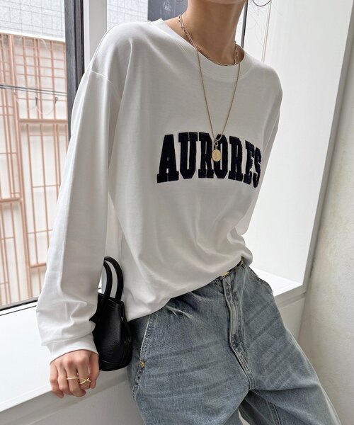 DouDou（ドゥドゥ）の「AURORESサガラ刺繍ロゴロンTEE（Tシャツ/カットソー・レディース・オフホワイト/ダークグレー/グレー・FREE）」の12枚目の写真