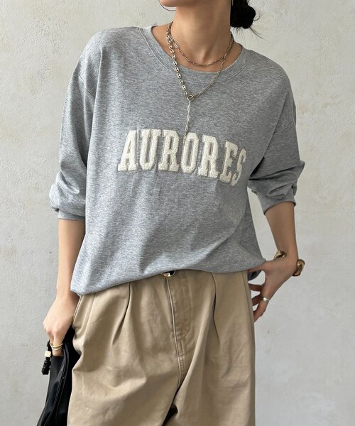 DouDou（ドゥドゥ）の「AURORESサガラ刺繍ロゴロンTEE（Tシャツ/カットソー・レディース・オフホワイト/ダークグレー/グレー・FREE）」の19枚目の写真
