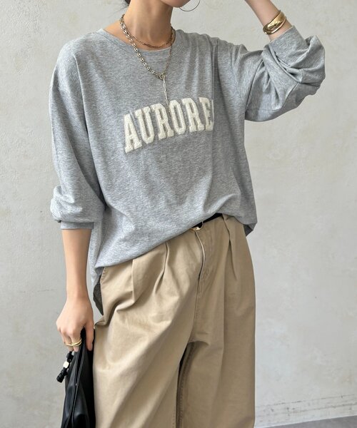 DouDou（ドゥドゥ）の「AURORESサガラ刺繍ロゴロンTEE（Tシャツ/カットソー・レディース・オフホワイト/ダークグレー/グレー・FREE）」の21枚目の写真