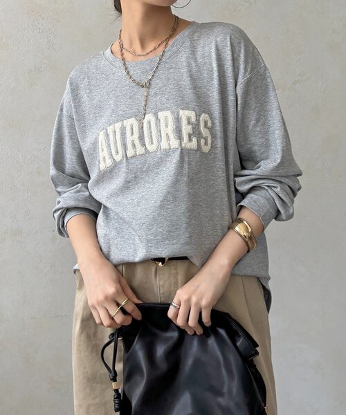 DouDou（ドゥドゥ）の「AURORESサガラ刺繍ロゴロンTEE（Tシャツ/カットソー・レディース・オフホワイト/ダークグレー/グレー・FREE）」の22枚目の写真
