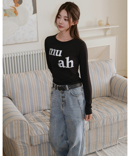 muahmuah（ムーアムーア）の「ドットスターパッチ 長袖Tシャツ [ブラック]（Tシャツ/カットソー・レディース・その他・FREE）」の2枚目の写真