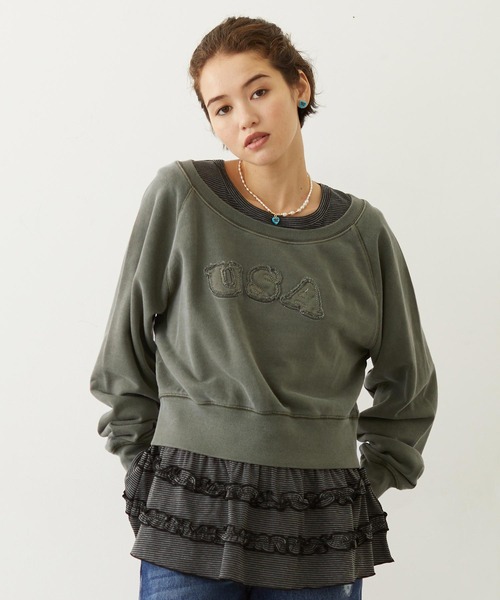MILKFED.(ミルクフェド)の「WASHED OFF SHOULDER TOP(スウェット・レディース・オリーブ/パープル/チャコール・ONE SIZE)」の2枚目の写真