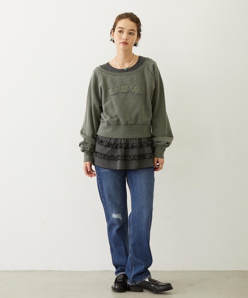 MILKFED.(ミルクフェド)の「WASHED OFF SHOULDER TOP(スウェット・レディース・オリーブ/パープル/チャコール・ONE SIZE)」の7枚目の写真