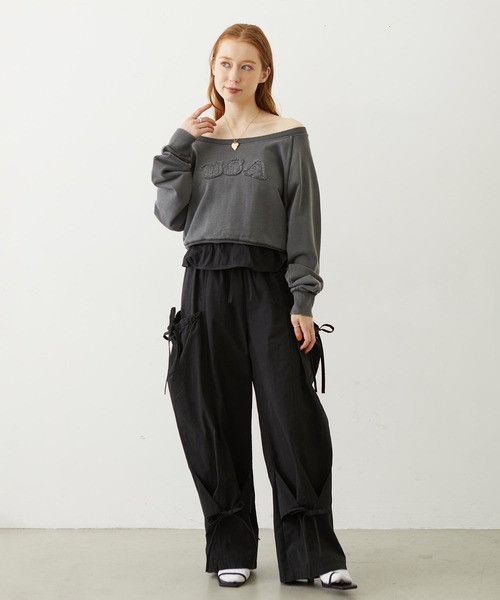 MILKFED.(ミルクフェド)の「WASHED OFF SHOULDER TOP(スウェット・レディース・オリーブ/パープル/チャコール・ONE SIZE)」の11枚目の写真