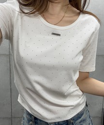 サイドギャザー ラインストーンTシャツ