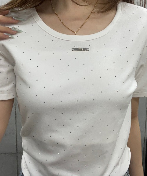 ROGER AND RAW(ロジャーアンドロウ)の「サイドギャザー ラインストーンTシャツ(Tシャツ/カットソー・レディース・ホワイト/ブラック/グレー・FREE)」の20枚目の写真