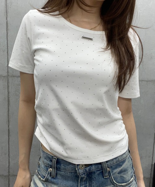 ROGER AND RAW(ロジャーアンドロウ)の「サイドギャザー ラインストーンTシャツ(Tシャツ/カットソー・レディース・ホワイト/ブラック/グレー・FREE)」の17枚目の写真