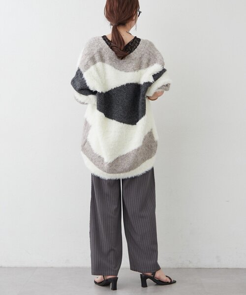 Remind me and forever（リマインドミーアンドフォーエバー）の「【サッと羽織って洒落る】ニュアンスパッチワークニットカーデ（カーディガン/ボレロ・レディース・アイボリー/グレイッシュベージュ/チャコールグレー/ベージュ・FREE）」の12枚目の写真