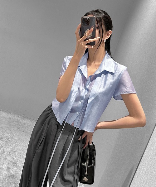 Girly Doll（ガーリードール）の「フェイクツーピース半袖シャツ（シャツ/ブラウス・レディース・ブルー/ホワイト/ブラック・FREE）」の12枚目の写真