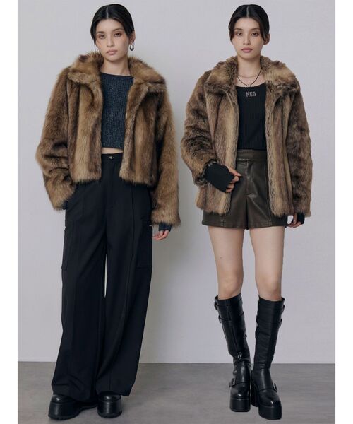 MURUA(ムルーア)の「【選べる着丈】グラデーションフェイクファーブルゾン 冬服(ブルゾン・レディース・パープル/ブラウン/グレー/アイボリー/その他1・1/2)」の5枚目の写真