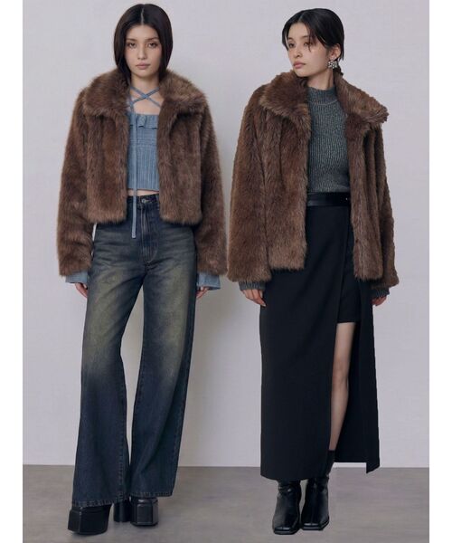 MURUA(ムルーア)の「【選べる着丈】グラデーションフェイクファーブルゾン 冬服(ブルゾン・レディース・パープル/ブラウン/グレー/アイボリー/その他1・1/2)」の3枚目の写真