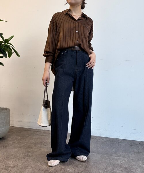 Jena espace merveilleux(ジェナ エスパスメルヴェイユ)の「【PalinkA/パリンカ】ストライプサテンシャツ(シャツ/ブラウス・レディース・ブラウン/カーキ・FREE)」の14枚目の写真