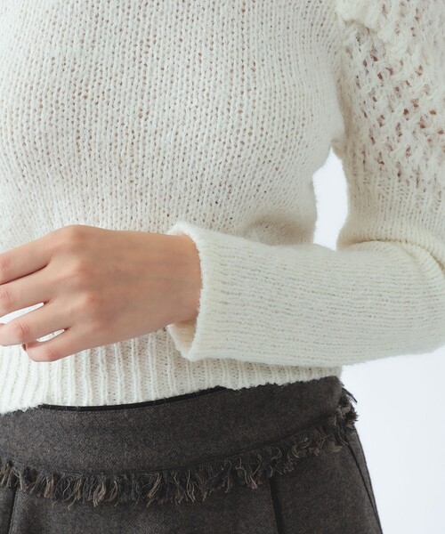 Ray BEAMS(レイビームス)の「チュール テープヤーン パフスリーブ ニット(ニット/セーター・レディース・ブラック/オフホワイト・ONE SIZE)」の11枚目の写真