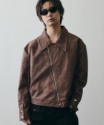 Asymmetrical Diagonal-Zip Faux Leather Jacket / アシンメトリーダイアゴナルジップ フェイクレザージャケット