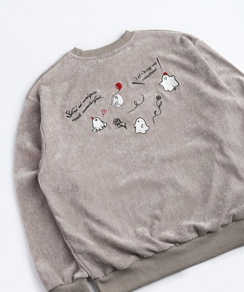 WESTSEA（ウエストシー）の「ゴースト刺繍 ストレッチカルゼ起毛 オーバーサイズ クルーネックトレーナー（スウェット・メンズ・ベージュ/ホワイト/チャコール・L/M）」の3枚目の写真