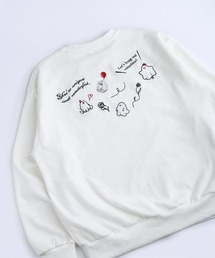 ゴースト刺繍 ストレッチカルゼ起毛 オーバーサイズ クルーネックトレーナー