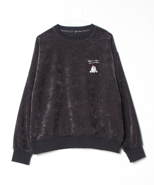 WESTSEA（ウエストシー）の「ゴースト刺繍 ストレッチカルゼ起毛 オーバーサイズ クルーネックトレーナー（スウェット・メンズ・ベージュ/ホワイト/チャコール・L/M）」の4枚目の写真