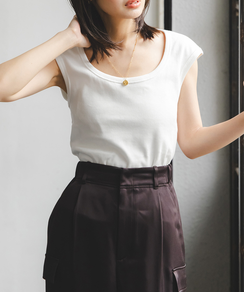 CLOSED(クローズド)の「CLOSED/クローズド Cap sleeve t-shirt(Tシャツ/カットソー・レディース・ブラウン/アイボリー・SMALL)」の1枚目の写真
