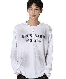 Openyard（オープンヤード）の「『Openyard/オープンヤード』 DIRTY STENCIL HENLEY LONG SLEEVE TEE/ダーティステンシルヘンリー長袖シャツ（Tシャツ/カットソー）」