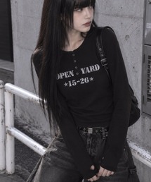 『Openyard/オープンヤード』 DIRTY STENCIL HENLEY LONG SLEEVE TEE/ダーティステンシルヘンリー長袖シャツ