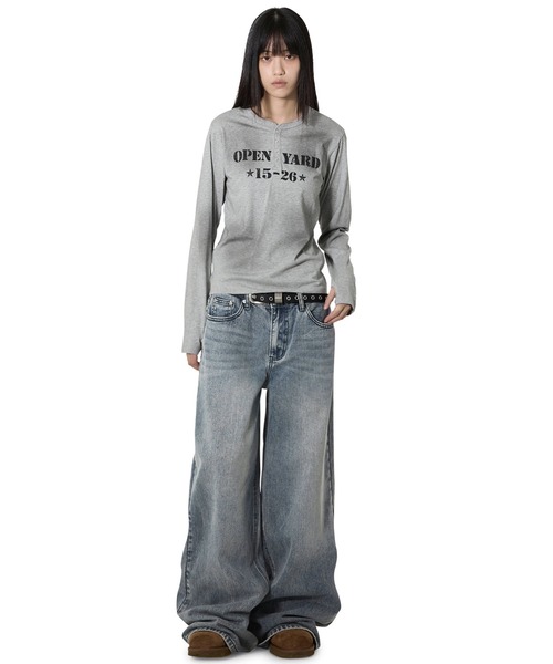 Openyard(オープンヤード)の「『Openyard/オープンヤード』 DIRTY STENCIL HENLEY LONG SLEEVE TEE/ダーティステンシルヘンリー長袖シャツ(Tシャツ/カットソー・メンズ・グレー/ホワイト/ブラック・M/S/L)」の11枚目の写真