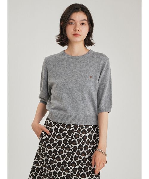 Mila Owen(ミラオーウェン)の「カシミヤ混クロップドニットプルオーバー(ニット/セーター・レディース・キャメル/グレー/ライトブルー・F)」の1枚目の写真