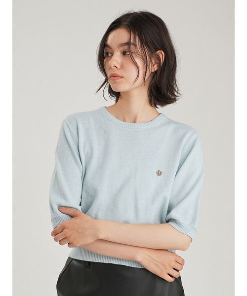 Mila Owen(ミラオーウェン)の「カシミヤ混クロップドニットプルオーバー(ニット/セーター・レディース・キャメル/グレー/ライトブルー・F)」の2枚目の写真