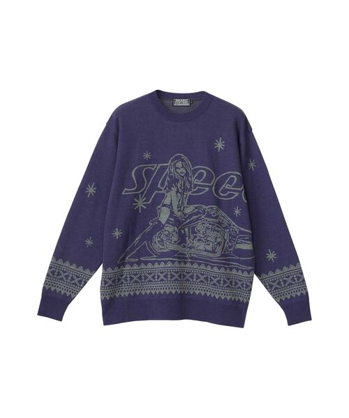 HYSTERIC GLAMOUR（ヒステリックグラマー）の「SPEEDSTERジャカード セーター（ニット/セーター・メンズ・グリーン/ネイビー/ブラック・LARGE/MEDIUM/X-LARGE/SMALL）」の3枚目の写真