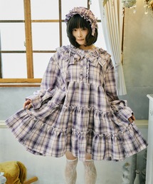 【クティールとレトロ】フリルリボンチェックティアードミニワンピース