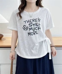 フロント英字プリント サイドリボン 半袖Tシャツ