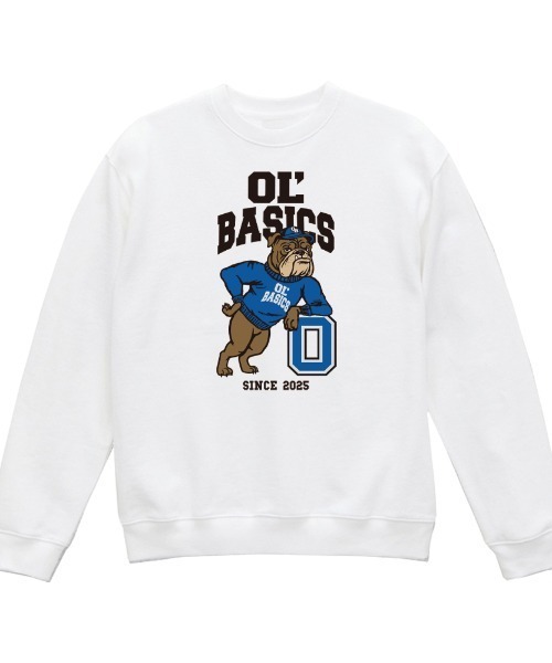 Ol' Basics(オールベーシックス)の「Ol' Basics(オール・ベーシックス) トレーナー レディース ユニセックス スウェット ブルドッグイラスト ロゴ プリント スウェットシャツ スエット プルオーバー トップス アメカジ(スウェット・レディース・ホワイト/ブラック/アッシュ・S)」の2枚目の写真